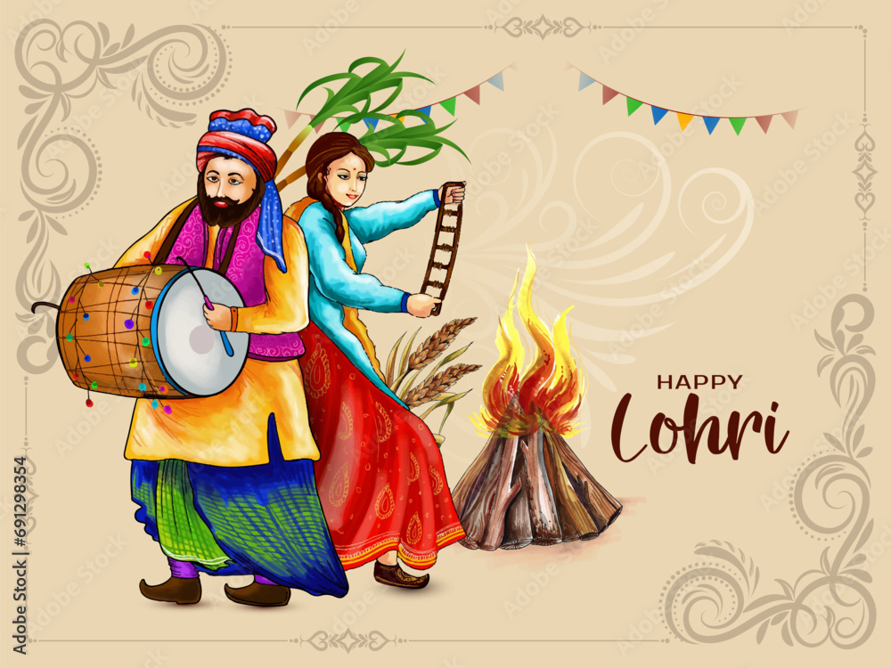 Happy Lohri indian punjabi festival background design