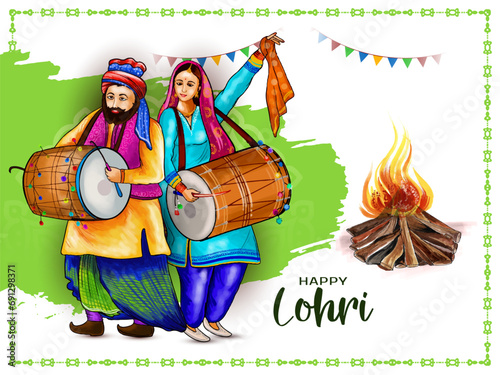 Elegant Happy Lohri cultural punjabi festival background design