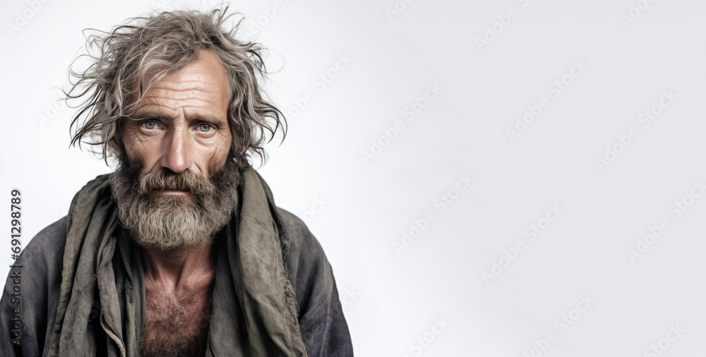 Homeless individuals may exhibit expressions of hopelessness and isolation. Their eyes often hold a sense of desperation - obrazy, fototapety, plakaty 