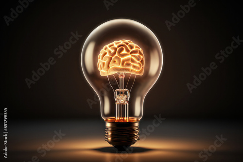 Shining with creativity A light bulb featuring a human brain, the ultimate symbol of innovative thought. AI Generative illumination.