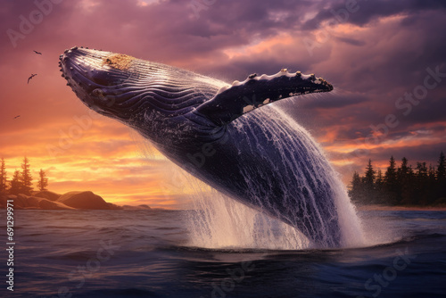 A rare photograph featuring a humpback whale's leap in the waters around Madagascar's St. Mary's Island. Majestic and awe-inspiring, captured in this photo. AI Generative. © Alisa