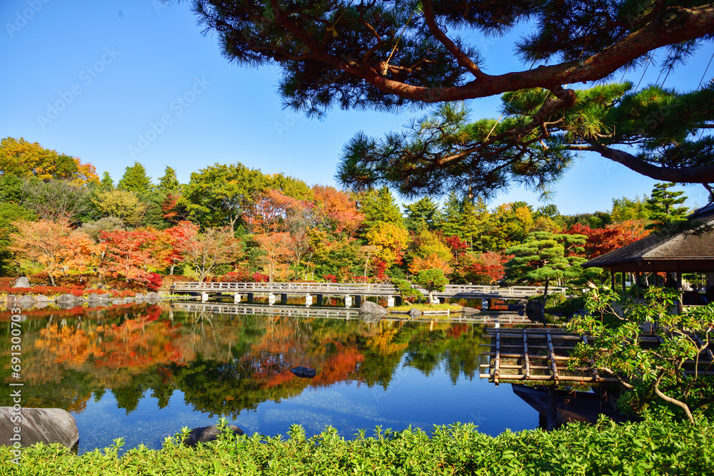 晩秋の昭和記念公園(池と紅葉)2