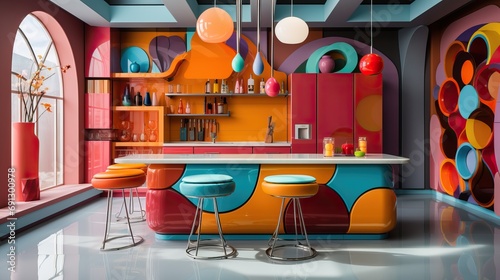 Cuisine excentrique vintage et retro avec des couleurs pop et flashy.  photo