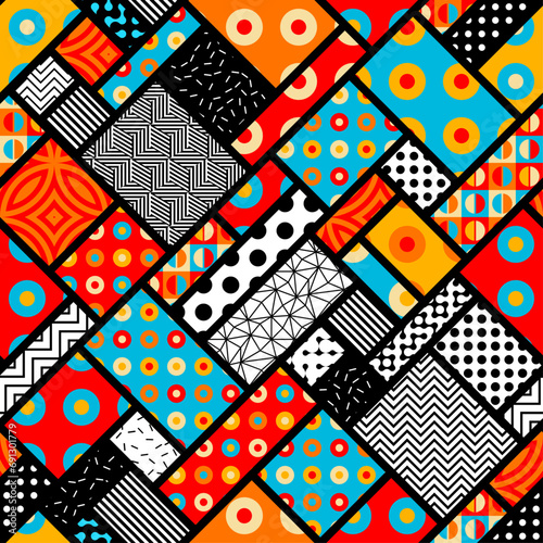 Geometric abstract retro style. Circles pattern. Seamless vector pattern.