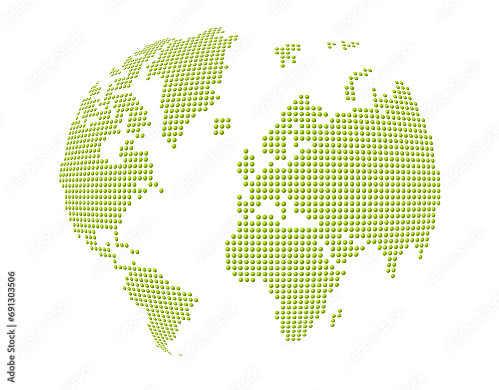 Fototapeta premium Globe, world map made of green dots. Isolated on transparent background