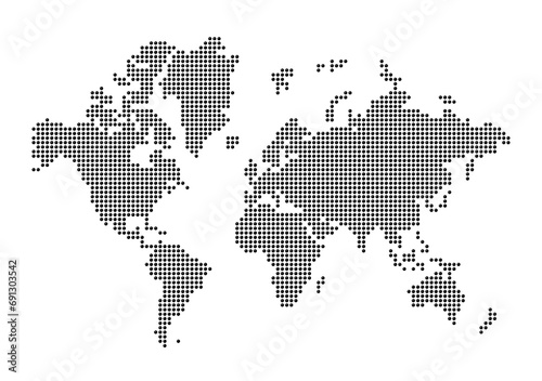 World map made of black dots. Isolated on transparent background