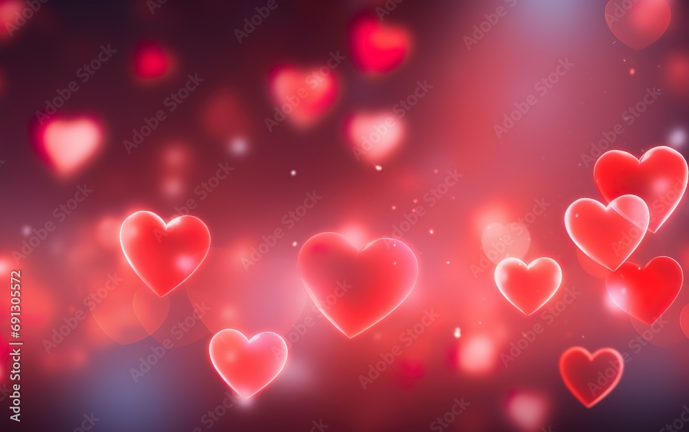 Happy Valentines Day blur red neon hearts background Happy Valentines Day blur red neon hearts background