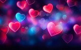 Happy Valentines Day blur neon hearts background