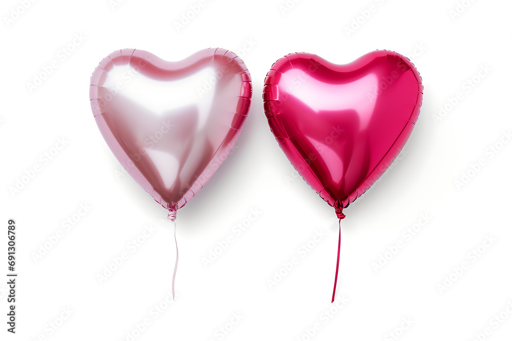 pink foil shiny metallic pearlescent balloons isolated on white background, valentine's day background