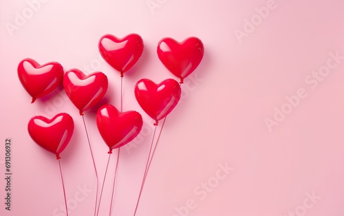 Wallpaper Mural Red heart shaped balloons on pink background flat lay Torontodigital.ca