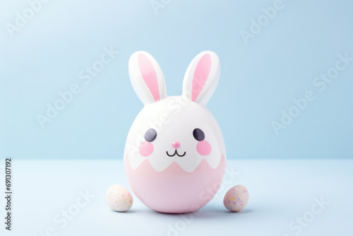 Cute Easter Bunny Egg with Miniature Eggs on Blue Background