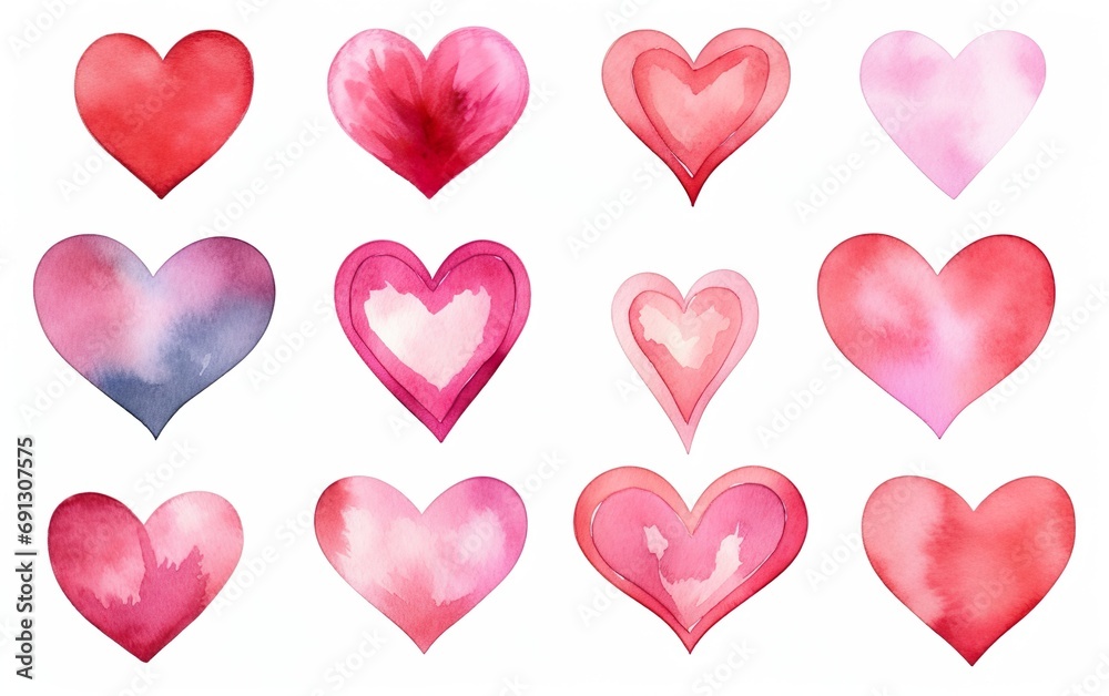 Valentines day aquarelle illustration. Set of hand pallet Valentines day aquarelle illustration. Set of hand pallet