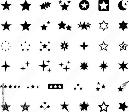 Stars line icons set. Rank, quality, shining sparkle, magic, favorite, logo, bright firework, falling, fantasy vector illustration. © Volodymyr