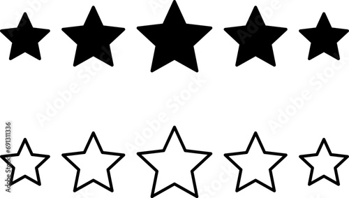 Stars line icons set. Rank, quality, shining sparkle, magic, favorite, logo, bright firework, falling, fantasy vector illustration.