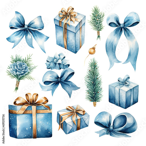 hand draw watercolor New Year Decorate equipment cliparts bundle, white background