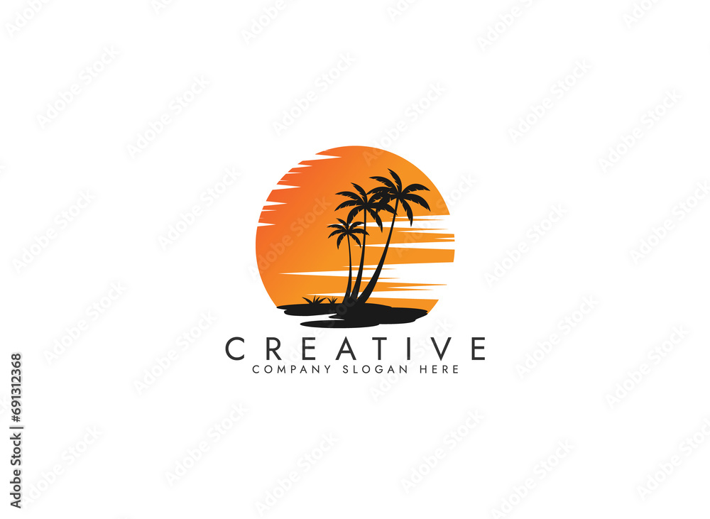 Coconut Tree Logo, Palm Tree Sunset Beach Vector, Elegant Minimalist Simple Design, Symbol Template Icon Free Vector Coconut Tree Logo, Palm Tree Sunset Beach Vector, Elegant Minimalist Simple Design, Symbol Template Icon Free Vector