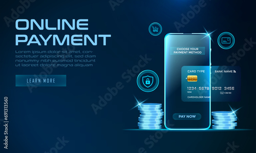 Online Payment Concept with Smartphone and Credit Card. Online Bill Payment and Online Banking Concept. Secure Payment Gateway