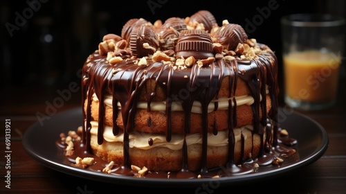 Delicious sweet chocolate sponge cake dessert photo
