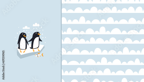 Penguins composition and abstract pattern