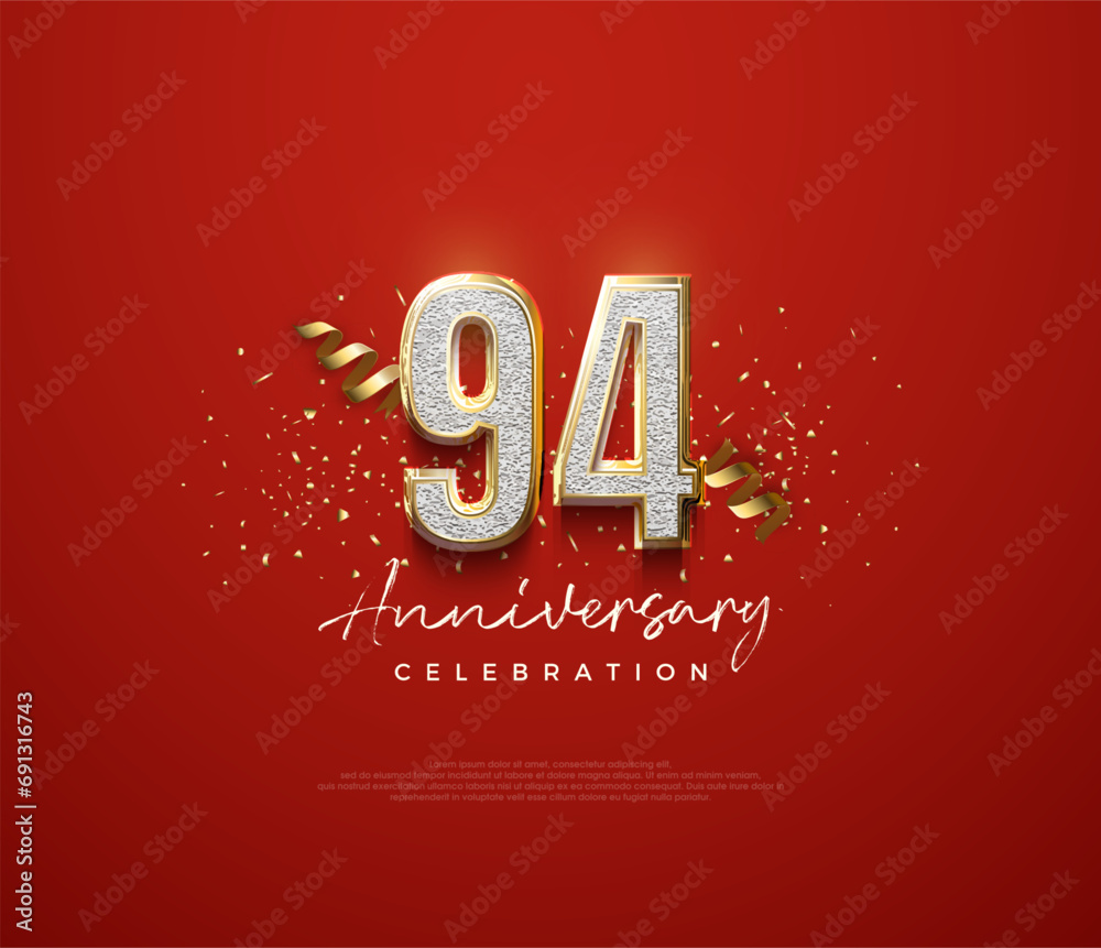 94th anniversary number, with an elegant and luxurious design for celebration. Premium vector background for greeting and celebration.