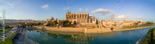 Cathedral in Palma de Majorca at Sunset panorama