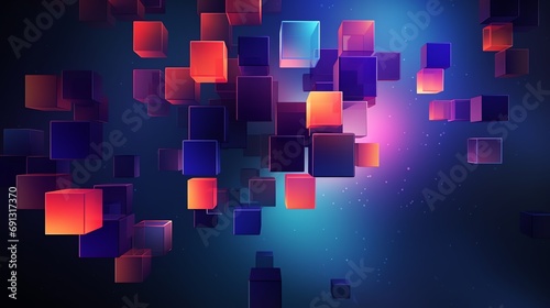 abstract futuristic 3d floating cubic elements with deep blue, vibrant orange, and electric purple colors. abstract background template