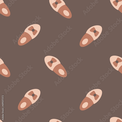 Slippers seamless pattern. Simple brown repeat vector illustration of home footwear on brown background.