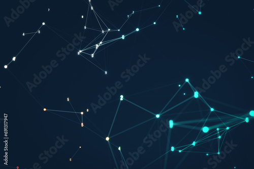 Complex network of blue lines and dots on dark background. Technology connectivity concept. 3D Rendering © Who is Danny