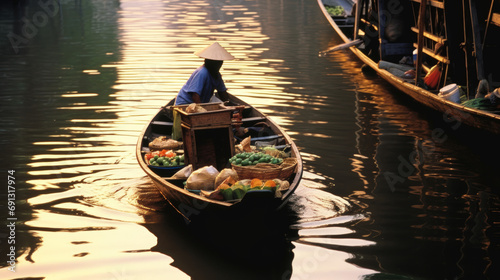 Bustling Waterway Traditional Sampan © Sekai