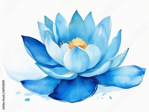 flor de loto en acuarela azul