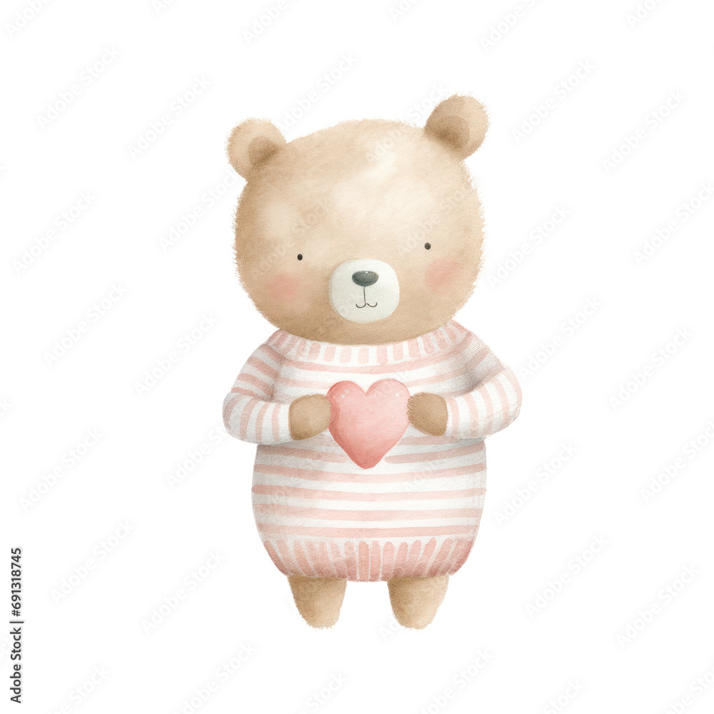 Watercolor of cute bear in sweater is holding heart, Valentine's day Concept. Watercolor of cute bear in sweater is holding heart, Valentine's day Concept.