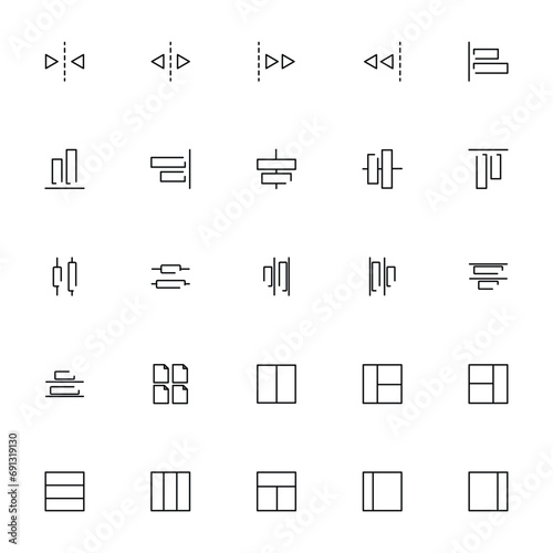 Alignment icons collection. Align icons set. Set of black editing and formatting icons. Outline symbol collection.