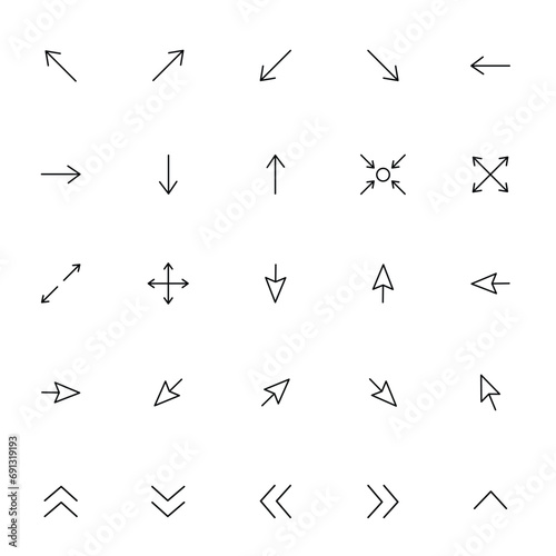 Arrow vector icon set in thin line style. © Maftuh