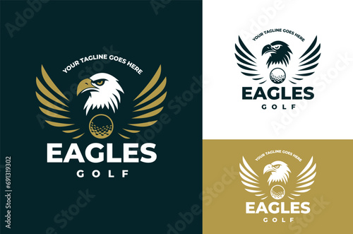 Illustration of Eagles Club Golf design with wings in yellow with Golf Balls on dark and light background
