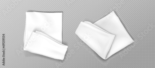 Folded white kitchen towels set isolated on transparent background. Vector realistic illustration of fabric handkerchief, tablecloth mockup for restaurant or home design, clean linen after laundry