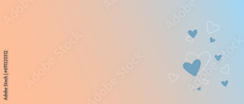 Peach fuzz horizontal background banner template, color trend 2024  and blue with hearts.