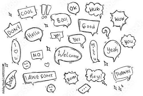Hand Drawn Speech Bubbles doodle icon set 