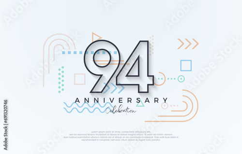 simple design 94th anniversary. with a simple line premium design. Premium vector for poster, banner, celebration greeting.