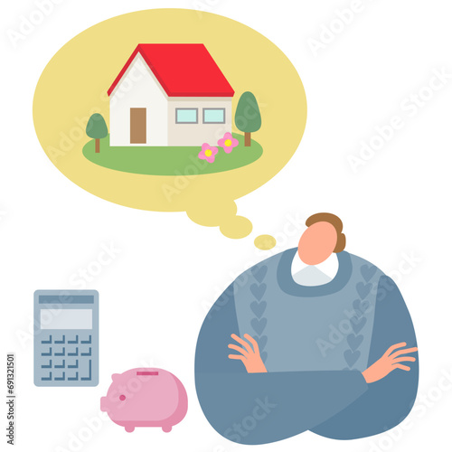 住宅のことを考えている男性の上半身