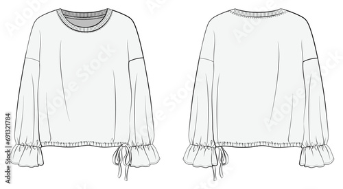 Women's sweatshirt , Fashion Flat Sketch Vector Illustration, CAD, Technical Drawing, Flat Drawing, Template, Mockup.