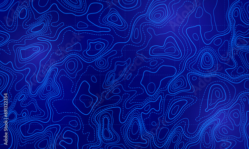 Ocean topographic line map with curvy wave isolines vector illustration.