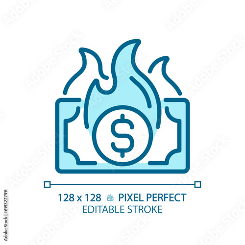 2D pixel perfect editable blue inflation icon, isolated monochromatic vector, thin line illustration representing economic crisis.