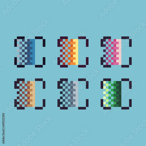 Pixel art sets of scan icon with variation color item asset. Scan icon on pixelated style. 8bits perfect for game asset or design asset element for your game design asset