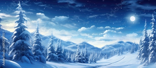 background of the Christmas sky, I am longing to travel through the breathtaking nature and immerse myself tranquility of the wood, surrounded by towering trees and stunning landscape of the