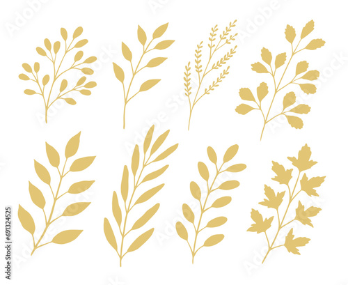 Hand-drawn golden leafy branches