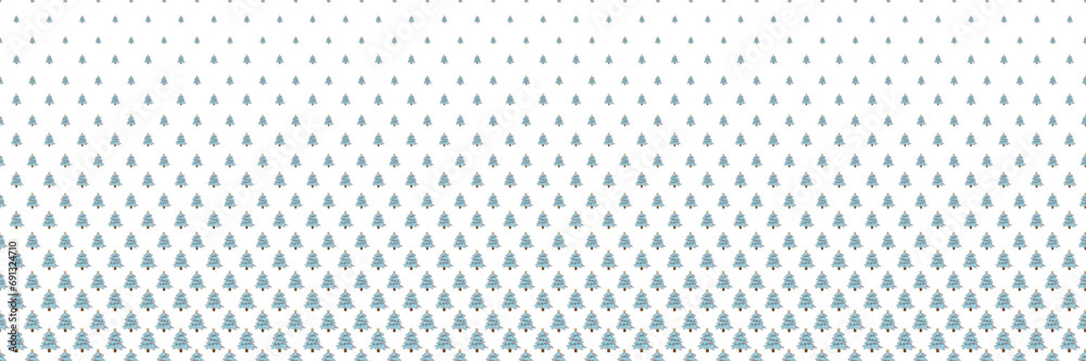 Blended cute doodle blue christmas tree on white for pattern and background, halftone effect.