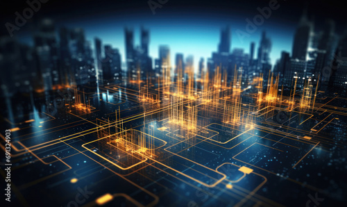 abstract technological background with urban architecture