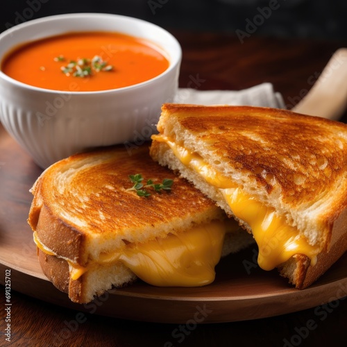 A delicious photo of a cheesy grilled cheese sandwich photo