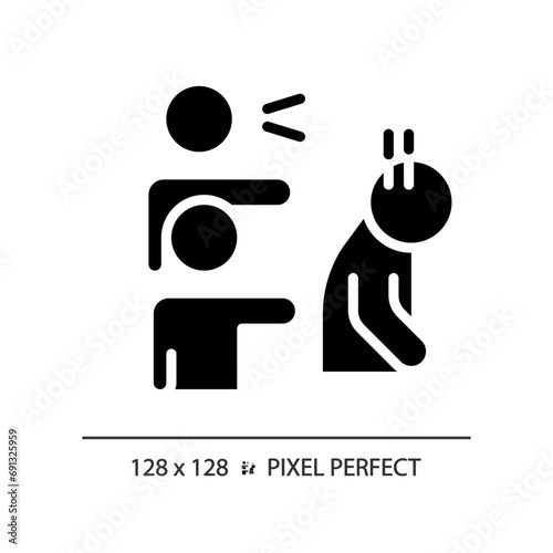 2D pixel perfect glyph style discrimination icon, isolated vector, silhouette illustration representing psychology.