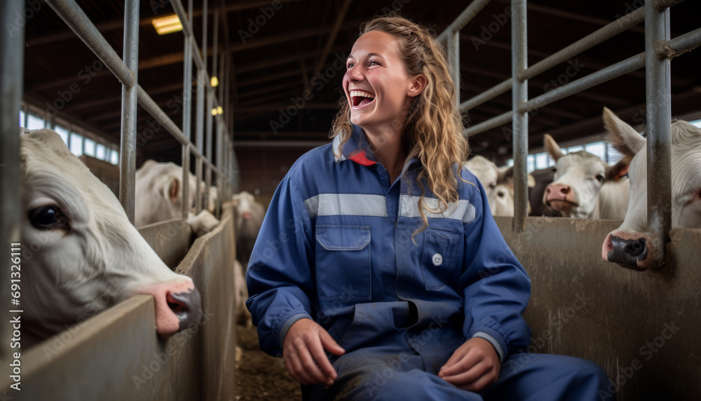 Lifestyle photo of a Dutch girl child farmer in hir stable feeding the cows generative ai Lifestyle photo of a Dutch girl child farmer in hir stable feeding the cows generative ai